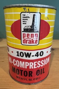 VTG Penn Drake Motor Oil Can Quart - Gas Oil Advertising - Picture 1 of 8