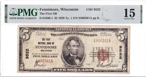 $5 1929 T1 National FENNIMORE Wisconsin WI 🇺🇸 Extremely Rare! 6 on Census 🇺🇸 - Picture 1 of 2