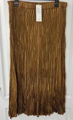 Eileen Fisher XL EXTRA LARGE Bronze Crushed Silk Pleated Skirt MSRP $248 NWT - Image 1 of 4