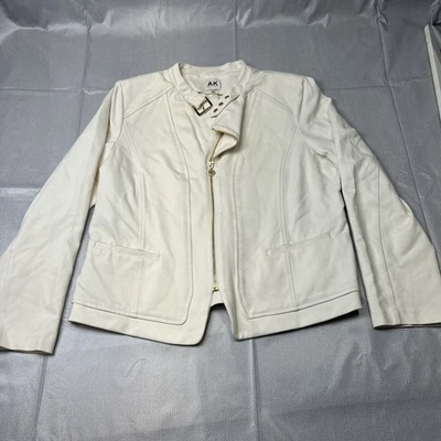 Anne Klein Women’s Jacket Large Ivory White Zip Front Moto Style Padded - Image 1 of 4