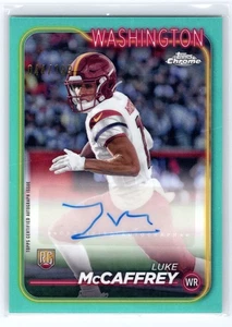 Luke McCaffrey 2024 Topps Chrome Aqua Refractor Rookie Auto! 44/199! - Picture 1 of 2