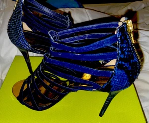 ❤️ Ted Baker ‘Jickai’ Dark Blue Suede & Snake Skin Cage Heels COST £120 ❤️ - Picture 1 of 5