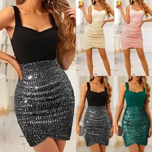Sexy Women Sequin Glitter Mini Dresses Ladies Bodycon Cocktail Party Club Dress - Picture 1 of 27