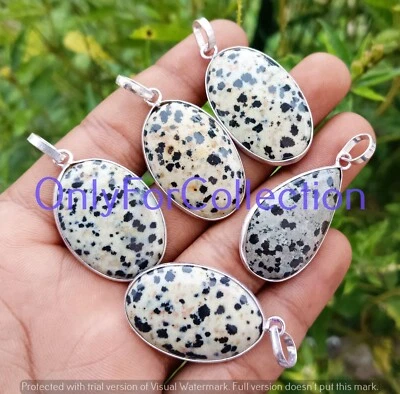 Precioso lote colgante enchapado en plata 925 piedras preciosas de jaspe dálmata 10 piezas Foto 1 de 3