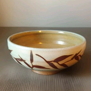 Bowl NC Pottery Clyde Lassiter Bamboo Leaves Boho Tiki Cereal Soup Signed - Picture 1 of 16