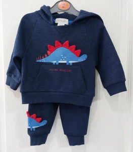 Primark Baby Boys 3-6 Months Navy Blue Joggers & Hooded Sweater Dinosaur 2pc Set - Picture 1 of 8