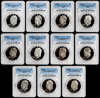 1971-1978 EISENHOWER (IKE) DOLLAR PCGS PR69DCAM - 11 COIN SET - GREAT QUALITY !! - Image 1 of 2