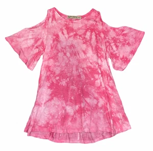 Gypsy Daisy girls cold shoulder short bell sleeve pink tie dye tunic top M (10) - Picture 1 of 2