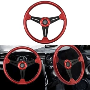 Universal 340mm Car Racing Deep Dish Steering Wheel Red 6 Bolts Grip with Horn - Picture 1 of 12