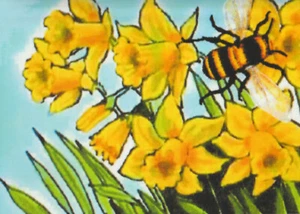 Hübsche Narzissen Grußkarte 7" x 5" Elfenkarten - Bild 1 von 2