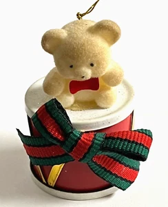 Christmas Ornament White Teddy Bear Sitting on a Drum - Picture 1 of 4