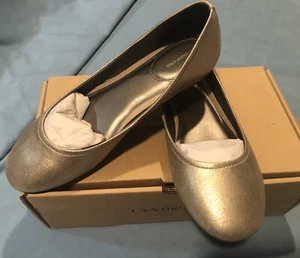Lands End 446750 Womens Lola Ballet Flat Cushioned Insole Gold Sz 10 RARE! NWB - Picture 1 of 7