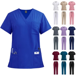 Summer STRETCH Medical Scrub Set V-Neck Straight Men Women Nursing Uniform Suit - Picture 1 of 24