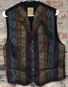 Vintage Men's Wah Maker Multicolor Multi Pattern Western Vest Sz M Made in USA - Picture 1 of 8