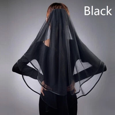 Schwarz Tüll Kurz Schleier Kopf Haar Accessoires Hochzeit Braut Party Cosplay - Bild 1 von 4