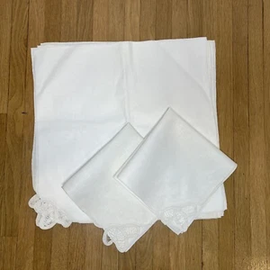 Vintage 8 weiße Battenburg Spitze Ecke Leinen Baumwolle Servietten - Bild 1 von 6