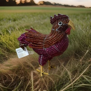 Beadworx glass bead art work Orange red rooster small Chicken Boho 9 1/2” - Picture 1 of 7