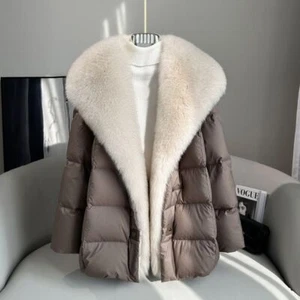 Fuchspelz abnehmbarer großer Kragen Fell Daunenjacke Damen Winter lange Daunenjacke - Bild 1 von 23