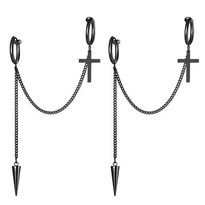 Pendientes de cadena de oreja cruzada de espiga de acero inoxidable cartílago sin perforar hombres mujeres Foto 1 de 4