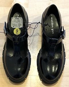 Neu Madden Girl G-Hocus Plateau Mary Jane Blockabsatz Schnalle glänzend schwarz Gr. 9 - Bild 1 von 6