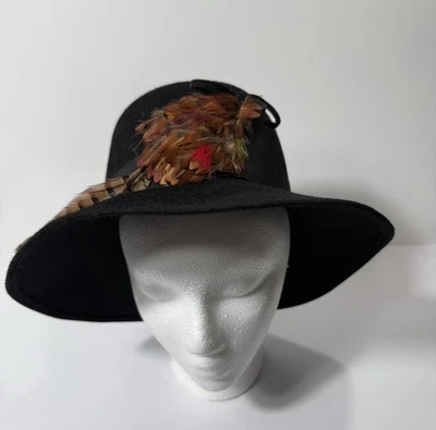 VTG MCM Henry Pollak Glenover Mr Lewis Wool Felt Feather Hat Cloche Sz L - Image 1 of 4