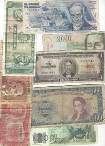 USED CURRENCY Lot Mexico Colombia Espana Chile Uruguay Peru Dominican Republic - Picture 1 of 5