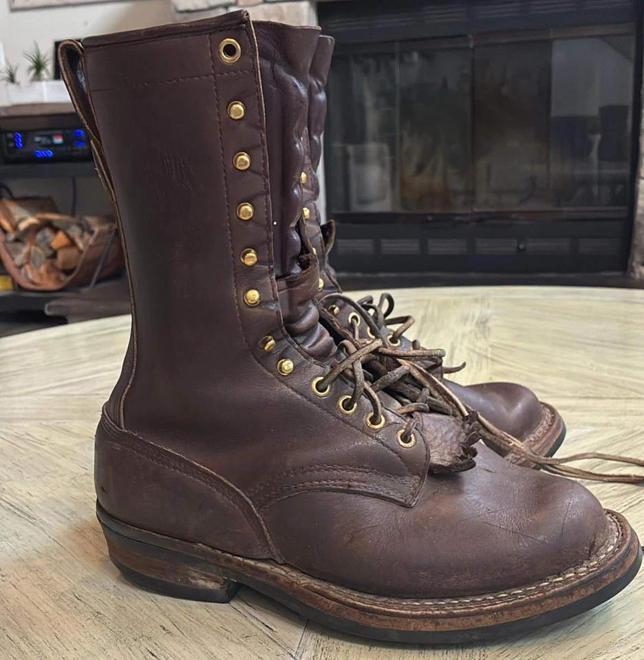 Whites 手工制作男式 10 Xwide 棕色皮靴 Logger Packer 系带 5 英寸宽 — 第 1/4 张图片