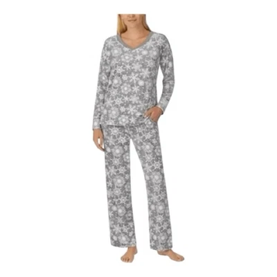 Acogedor conjunto de pijama de dos piezas de lana copo de nieve de terciopelo gris para mujer Nautica talla grande Foto 1 de 4