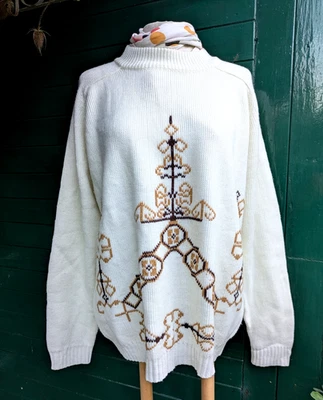 VTG MID CENT MOD WHITE JUMPER BUST SIZE 42"  107CM  APPROX UK 18 ACRYLIC  (N2) - Image 1 of 4
