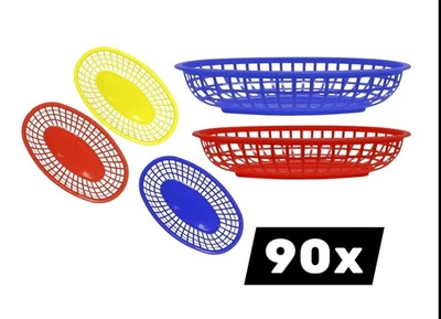 90x Party Plastic Sandwitch Baskets Food Trays Plates Red Yellow Blue Craft  - Image 1 of 4