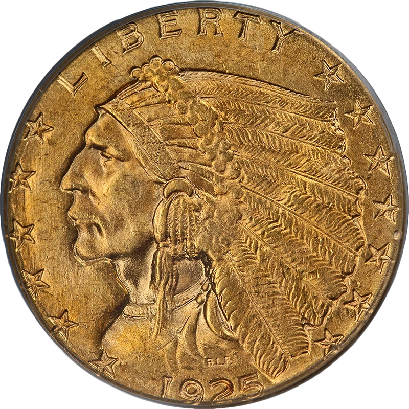 1925-D Indian Gold $2.50 PCGS MS62 OGH Superb Eye Appeal Strong Strike - Image 1 of 4