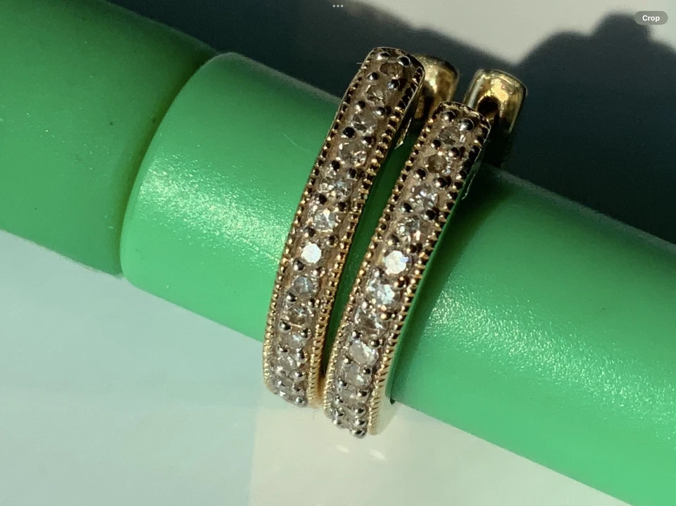 QVC 14K  YELLOW GOLD NATURAL AFFINITY DIAMOND HOOP EARRINGS Inside Out - Image 1 of 4