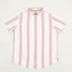 Prana Men's Cotton Pink Size XL Pearl Snap Shirt Short Sleeve Striped Stained - Picture 1 of 8