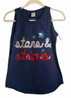 CITY STREETS Girls Tank Top Size XL (16) Silver Red Sequin ''Stars & Stripes'' BLU