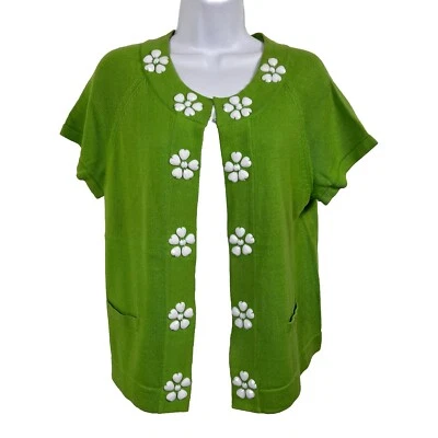 Cárdigan suéter Crystal Kobe para mujer grande manga corta cuentas floral verde Foto 1 de 4
