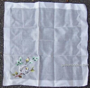 Pañuelo Blanco con Rosas Bordadas Vintage Lino - Imagen 1 de 1