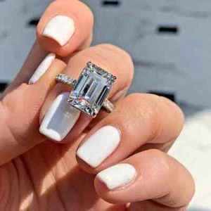 14K 3.25Ct Emerald Cut Lab-Grown/CVD IGI Certified Diamond Wedding Rings - Picture 1 of 9
