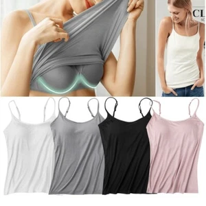 Women's Camisole with Built in Shelf Bra Spaghetti Strap Vest Padded Tank Tops - Picture 1 of 14