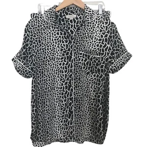 Ann Taylor Loft Satin Black & White Animal Print 2 Piece Top & Shorts PJ Set Med - Picture 1 of 5