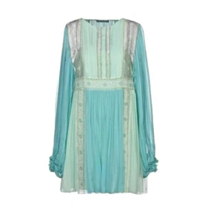 Alberta Ferretti Womens Crepe Pleated Silk Midi Dress Blue US12 Italy48 F44 - Picture 1 of 12