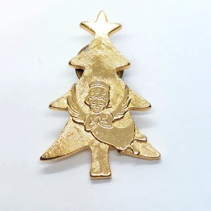 Sapin de Noël ange priant avec broche étoile ton or revers métal vintage - Photo 1/3