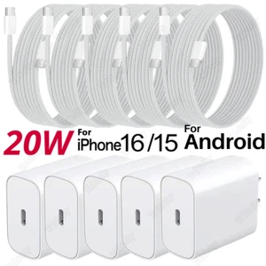 USB-C To USB C Nylon Cable 20W PD Fast Charger Cube Lot For iPhone 15 16 Android - Picture 1 of 8
