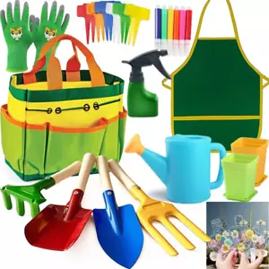 Kids Garden Tools Set Includes Rake, Shovel, Trowel, Apron Gloves Watering Can a - Picture 1 of 12