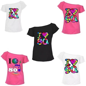 Ladies Women's I Love the 80s T-Shirt Neon Fancy Dress Costume for Festivals - Picture 1 of 9