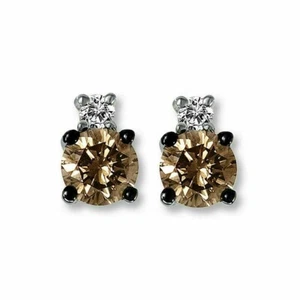 1Ct Round Cut Lab-Created Chocolate Diamond Stud Earring 14K White Gold Plated - Picture 1 of 3