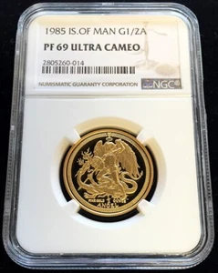 1985 GOLD ISLE OF MAN 51 MINTED FINEST KNOWN 1/2 ANGEL NGC PF 69 ULTRA CAMEO - Picture 1 of 2