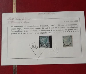 1865 SOVRASTAMPATO FERRO DI CAVALLO CERTIFICATO DIENA PRIMO TIPO GOMMA INTEGRA - Foto 1 di 2