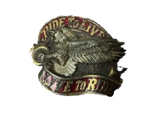Motorcycle Life  LIVE TO RIDE - RIDE TO LIVE Vtg. 1982 American belt buckle Co - Picture 1 of 7