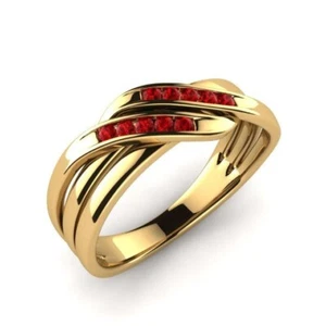 Ruby Channel-Set Round 2.00mm Casual Ring With Yellow Gold Plated - Picture 1 of 6