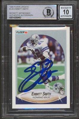 Cowboys Emmitt Smith Signed 1990 Fleer Update #U40 Rookie Card Auto 10! BAS Slab - Image 1 of 2